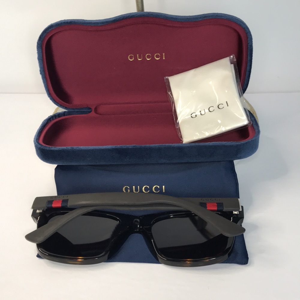 New - GUCCI  GG0008s SQUARE/RECTANGLE HAVANA BROWN BLUE FASHION DESIGNER EYEWEAR - Picture 12 of 13